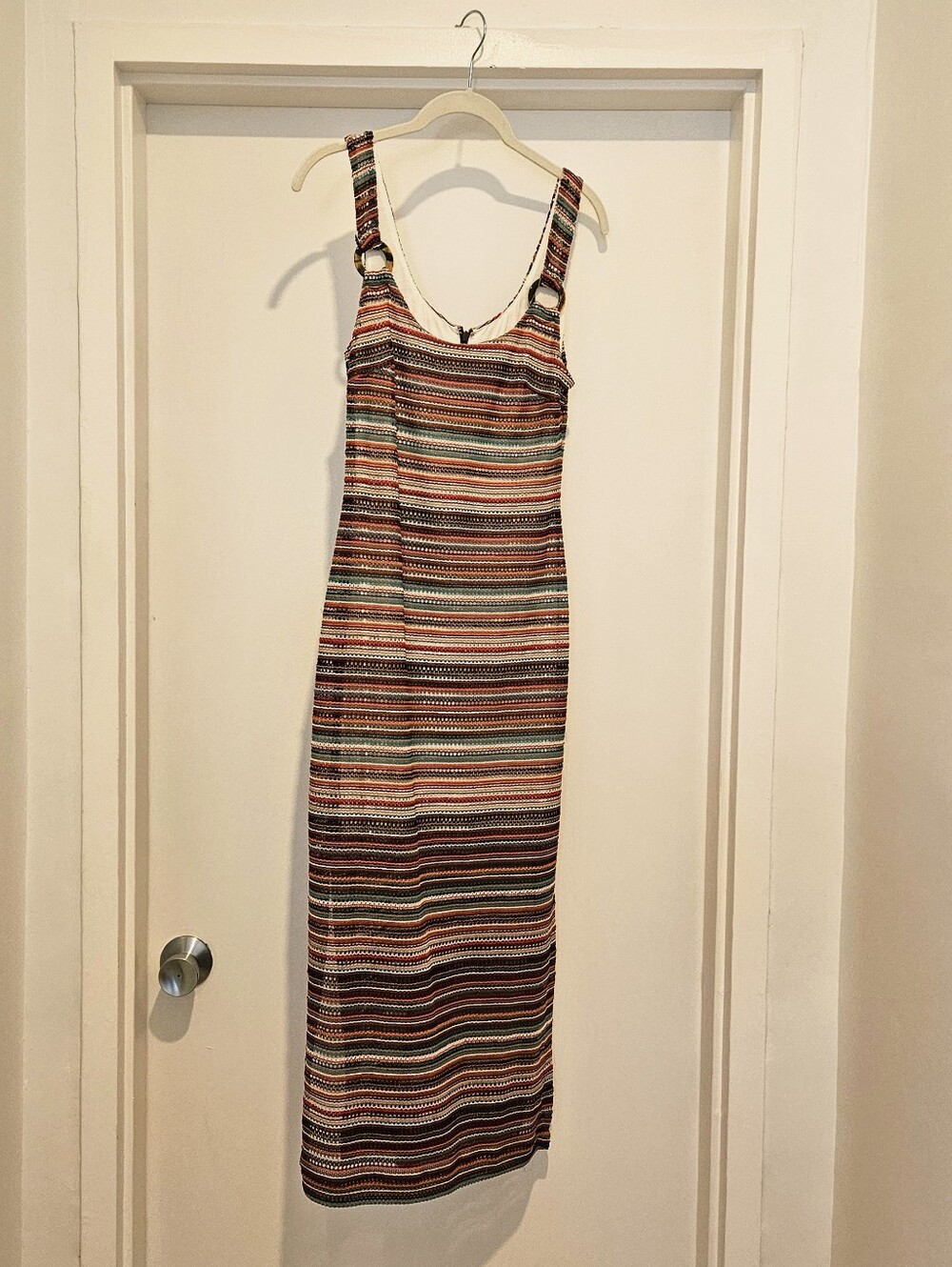 Hutch Striped Knot Maxi Dress in Red, Teal, And Pink Tones